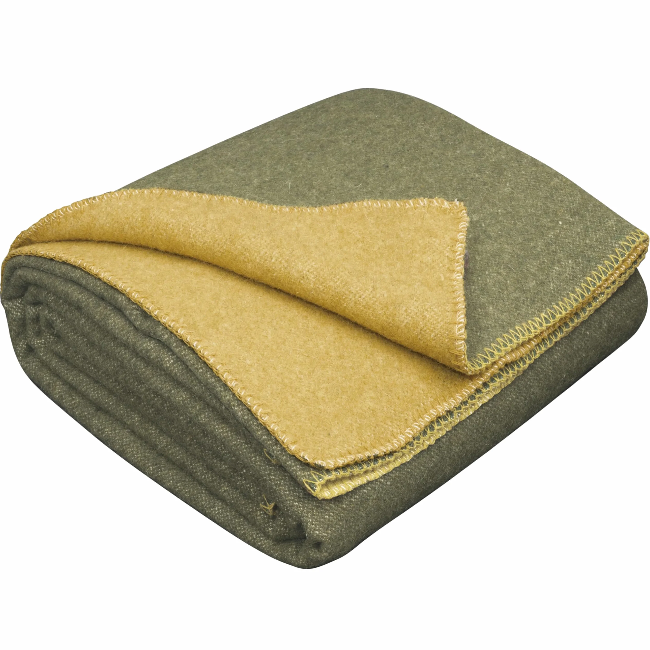 LYHome Plaid Laine Merinos - Couverture pour Canape Lit 1 Personne, Couvertures Accessoires Exterieur de Camping Militaire Voyage et Armee, Hiver Chaud 150x215 cm, Moutarde - Vert Olive Réversible